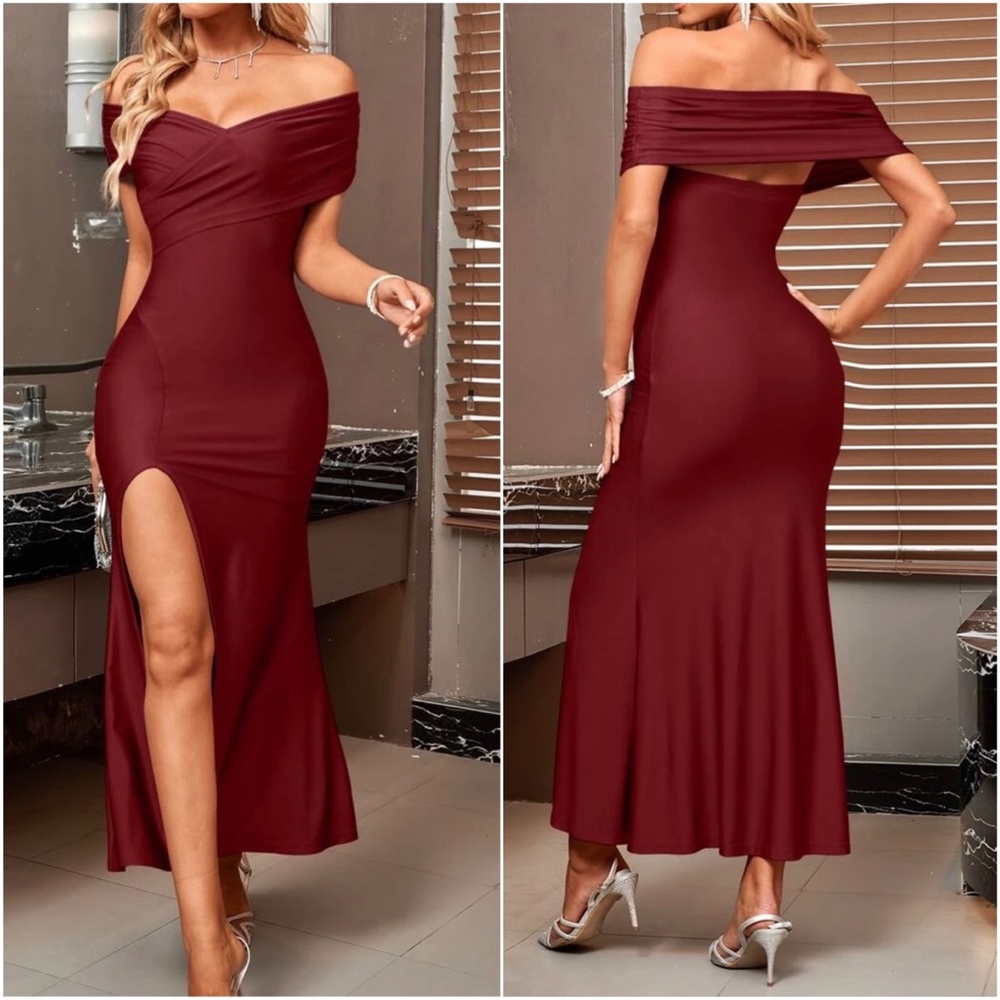 Off Shoulder formal party evening wedding prom Luxe dress